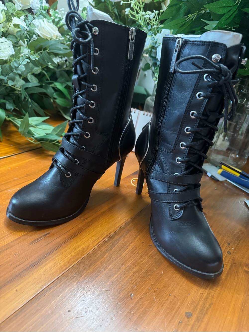 Harley-Davidson Black Lace-Up High-Heel Ankle Boots